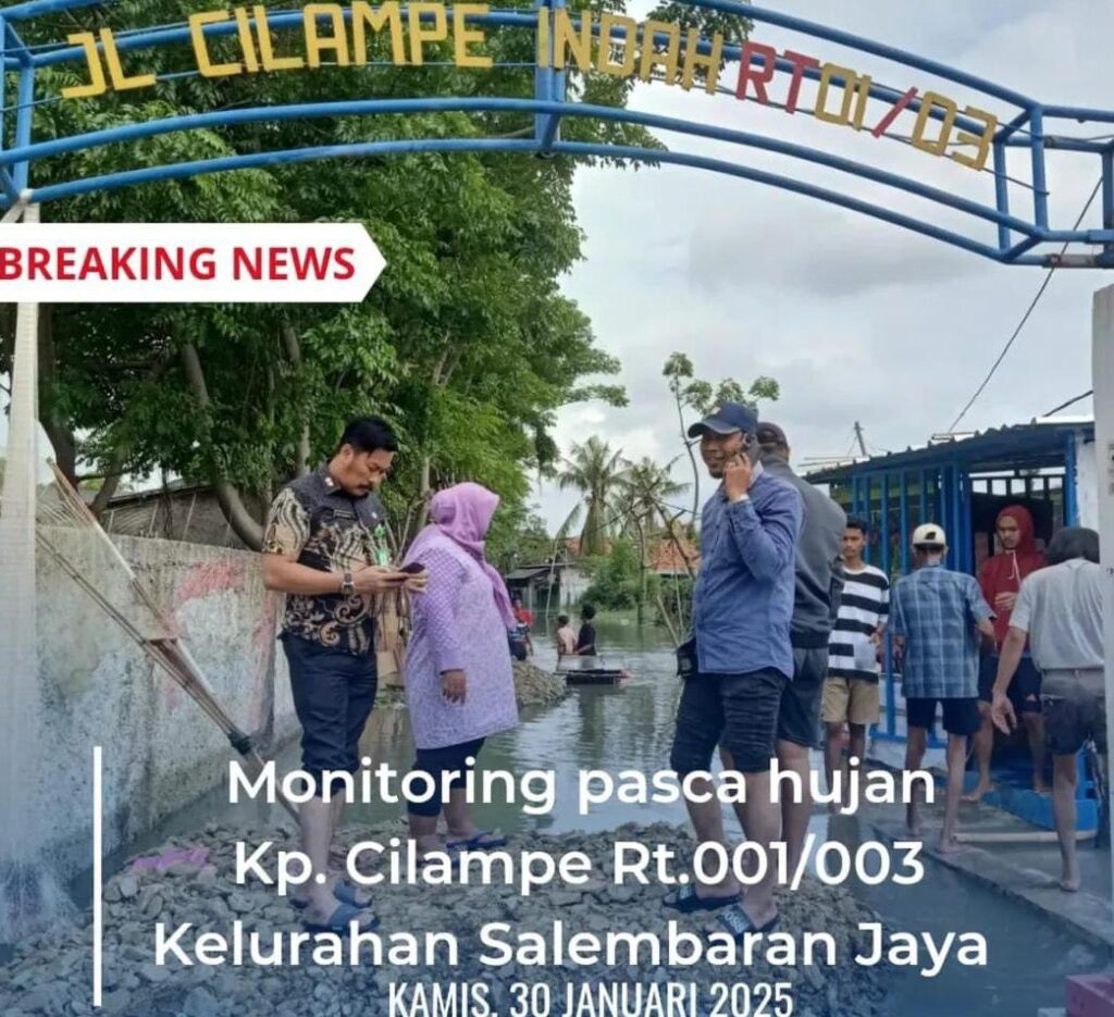 Lurah Salembaran Jaya Monitoring Genangan Pasca Hujan di Kp. Cilampe Kelurahan Salembaran Jaya