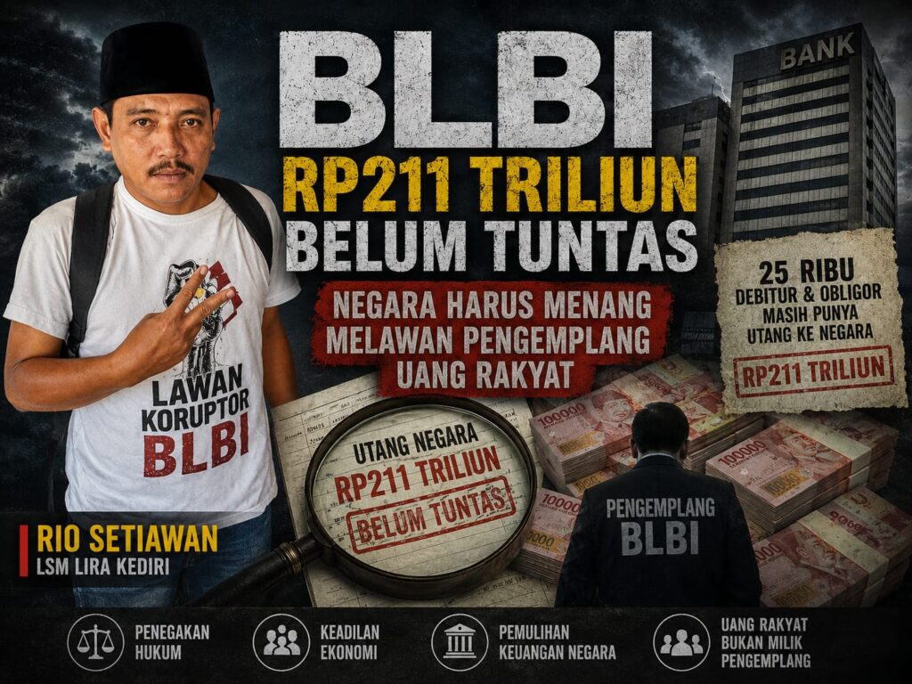 BLBI  211 Triliun Belum Tuntas, Rio Setiawan LSM LIRA Kediri: Negara Harus Menang Melawan Pengemplang Uang Rakyat